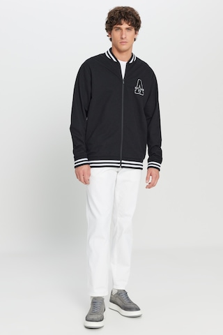 AC&Co / Altınyıldız Classics Erkek Sıyah 2 İplik Pamuklu Standart Fit Normal Kesim Fermuarlı Kolej Yaka Yan Cepli Sweatshirt Siyah