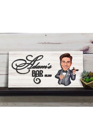 Bk Gift Kişiye Özel Karikatürlü Kabartma Tasarım Antik Beyaz Ahşap Bar Tabelası, Home Bar Tabela, Rustik Ev Dekorasyonu, Duvar Dekoru-10