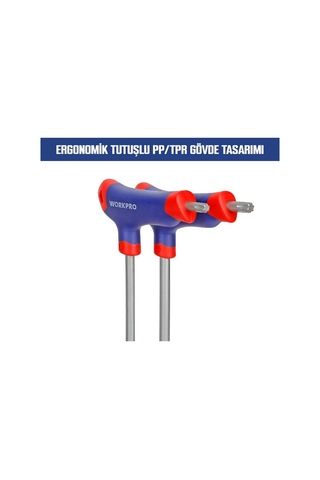 Workpro Wp200543 8 Parça Cr-v T Tipi Uzun Delikli Torx Profesyonel Allen Anahtar Takımı