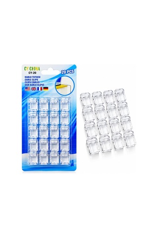 İbico İ10-014 Cy-20 Kablo Tutucu Klips 20 Adet İnce Kablo Yapışkanlı Şeffaf Plastik Mika Kristal - 20'li Paket