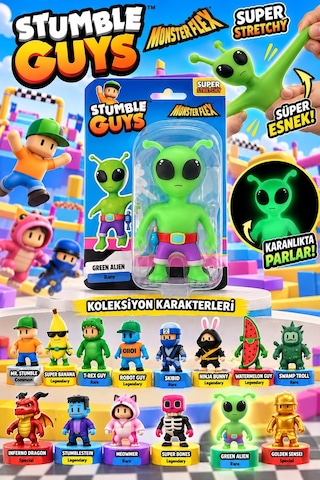 Stumble Guys Süper Esnek Green Alien İle Eğlence Başlıyor 3+ Yaş