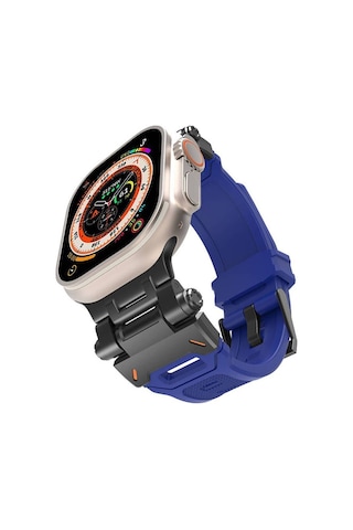 Apple Uyumlu Watch 44mm Krd-108 Metal Başlıklı Silikon Kordon-siyah-yeşil