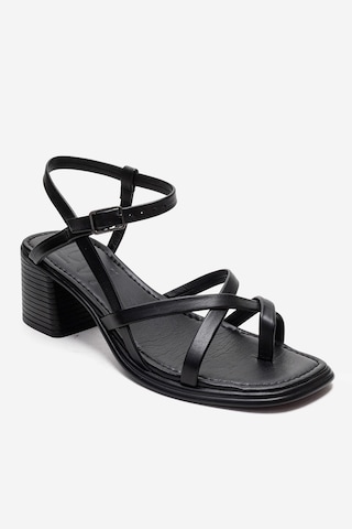 Luvishoes Lavısh Siyah Hakiki Deri Kadın Kalın Topuklu Sandalet Siyah