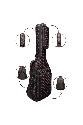 Siyah Profesyonel Gigbag Klasik Gitar Kılıfı-çantası-kırmızı Kapitoneli Suni Deri