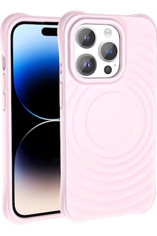 Apple Uyumlu iPhone 14 Pro Max M-safe Şarj Özellikli Airbagli Mat Görünümlü Zore Hepi Kapak Pembe Açık