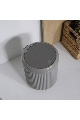 Lines Lüks Çizgili Tezgah Üstü Mutfak Çöp Kovası - Gri Kapaklı Atık Kutusu 5 Litre 3029 Gri