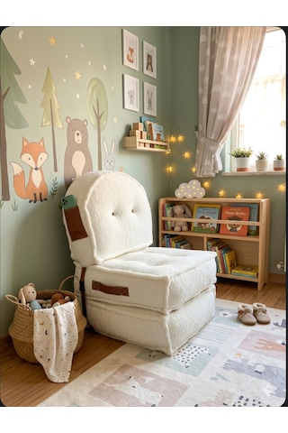 Viscolog Comfy Premium Teddy Kumaşlı Fermuarlı Modüler Çocuk Koltuğu Aktivite Ve Yer Minderi Seti 50x50 70cm Krem