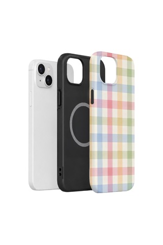 Apple iPhone Uyumlu 13 Vorian Çift Katmanlı Magsafe Kılıf Pastel Gingham