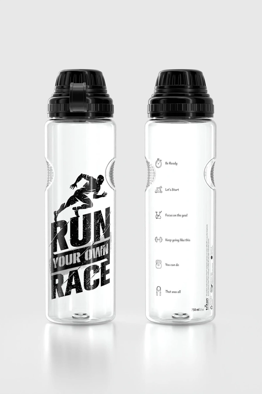Renga Ege Yazı Desenli 750 Ml Tritan Matara 912067 Siyah Siyah