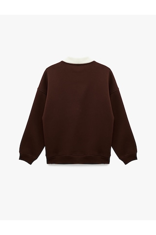 Koton Rahat Kalıp Uzun Kollu Polo Yaka Ayıcık Nakış Detaylı Sweatshirt Kahverengi 6sal10425ık Kahve