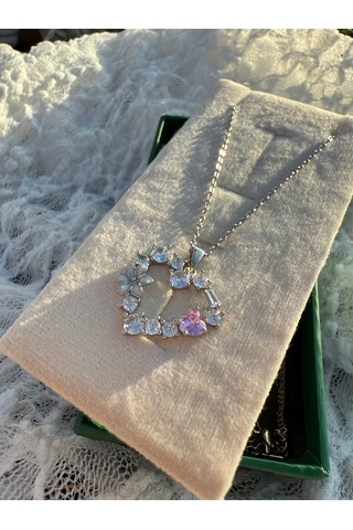 Işıltılı Elegant Heart Necklace Gümüş