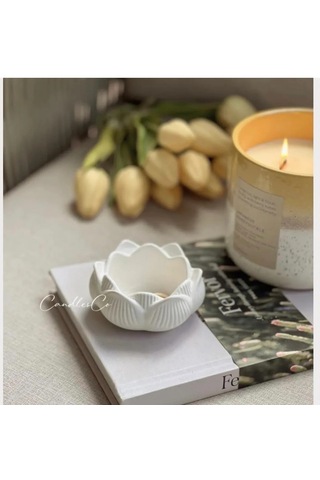 Lotus Görünümlü Dekoratif Mini Takı Tabağı, Mum Tabağı