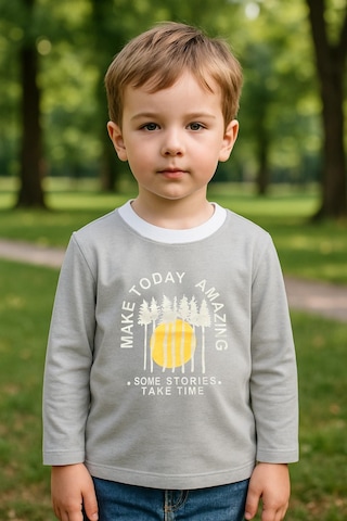 Erkek Çocuk %100 Pamuk Baskılı Uzun Kollu Tişört - Gri 3-4 Yaş 8-9 Yaş Gri