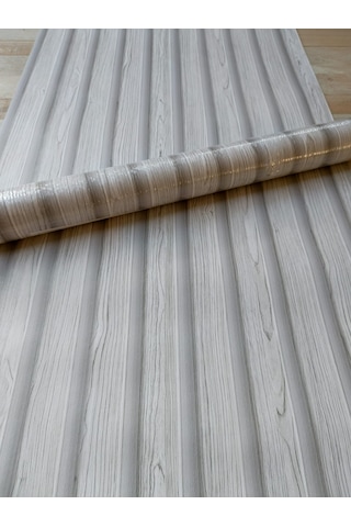 Açıl Gri Üzerine Budaklı Beyaz Çıta Desenli 3d Duvar Kağıdı 5 M²