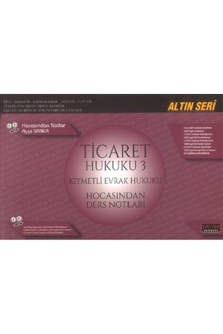 Ticaret Hukuku 3 Kıymetli Evrak Hukuku Ayşe Sarıca