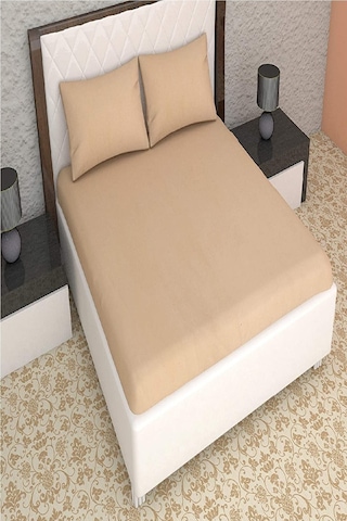 Altın Karma Çift Kişilik İnce Penye Lastikli Çarşaf 150x200 Cm 2 Adet Yastık Kılıflı Açık Kahverengi