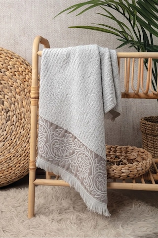 Gri Renk Bambu El Havlusu- Kabartma Bordürlü Havlu