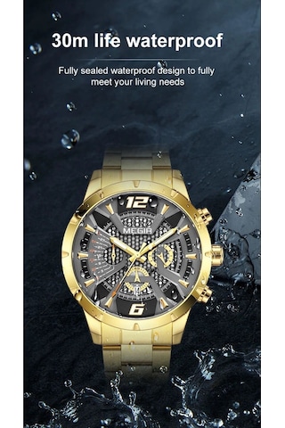 Megır 2221 Tüm Fonksiyonları Aktif Erkek Kol Saati Sarı