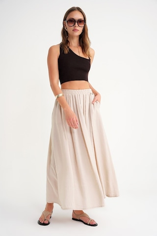 4612 Kadın Yandan Cepli Pileli Bol Etek Bej Bej