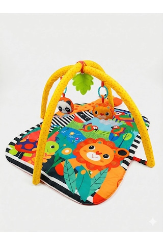 Jungle Play Halısı Bebek Aktivite Halısı Oyuncaklı Oyun Halısı Minderi Turuncu