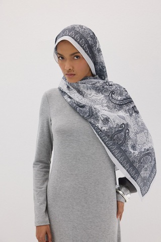 Mirsoy Scarf Elisa Pamuk Etnik Desen Şal Gri