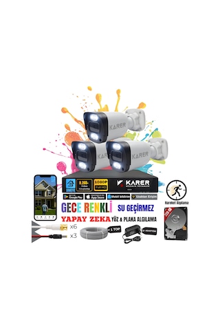 Exitcam 3 Kameralı-renkli Görüş-su Geçirmez-yüz Ve Araç Tanımalı-yapay Zeka Ayrıcalıklı Güvenlik Seti