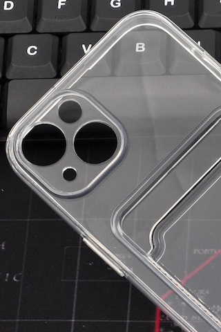 Apple Uyumlu iPhone 13 Kredi Kartlıklı Şeffaf Kılıf Kamera Korumalı