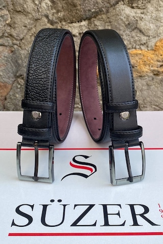 3 Cm Klasik Suni Deri Damar Desenli Erkek Çocuk Kemeri Siyah