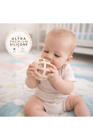 Tgm Baby Kalp Desenli Bebek Diş Kaşıyıcı Ultra Premium Silikon Top Krem