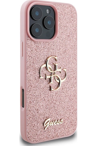 Apple Uyumlu iPhone 16 Pro Kılıf Guess Lisanslı 4g Büyük Metal Logolu Glitter Kapak Pembe