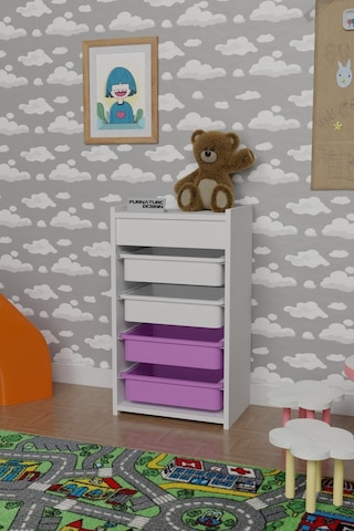 4 Sepetli Oyuncak Dolabı Çok Amaçlı Dolap Beyaz - Beyaz&Pembe Beyaz