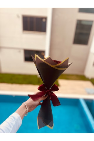 7'gül Buketi Yapay Çiçek Bordo-siyah