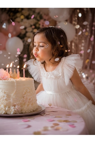 Babyhola Kız Çocuk Prenses Elbise Yaka Detaylı Kabarık Etek Özel Gün Abiye 3002 Beyaz