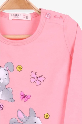 Breeze Kız Bebek Taytlı Takım Tavşan Baskılı Pudra (9 Ay-3 Yaş)