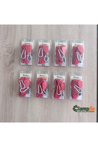 Kamp Çadırı Ip Gergisi Otomatik Kilitlemeli Sistem Düğüm Süz Tarp, Yan Tente Ve Branda Sabitleme Sistemi 8 Adet Kırmızı