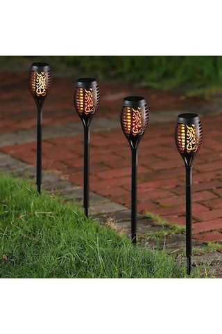 Gaman Alev Efektli Bahçe Aydınlatma Lambası 1 Adet Saplamalı Led Meşale Otomatik Solar Güneş Enerjili ANTRASİT
