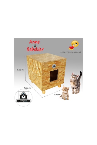 Kedi Kulübesi Lüks Vernik Korumalı Büyük Ahşap Kedi Evi 45 x 40 x 35 CM