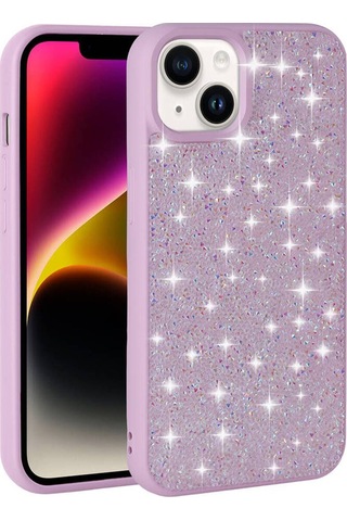 Apple Uyumlu iPhone 13 Parlak Taşlı Tasarım Pırlanta Csk Zore Kılıf-pembe