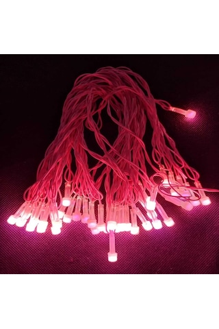 Yılbaşı Aydınlatması 10 Metre 220 Vold Sabit Aydınlatma 38 Led Iş Pembe