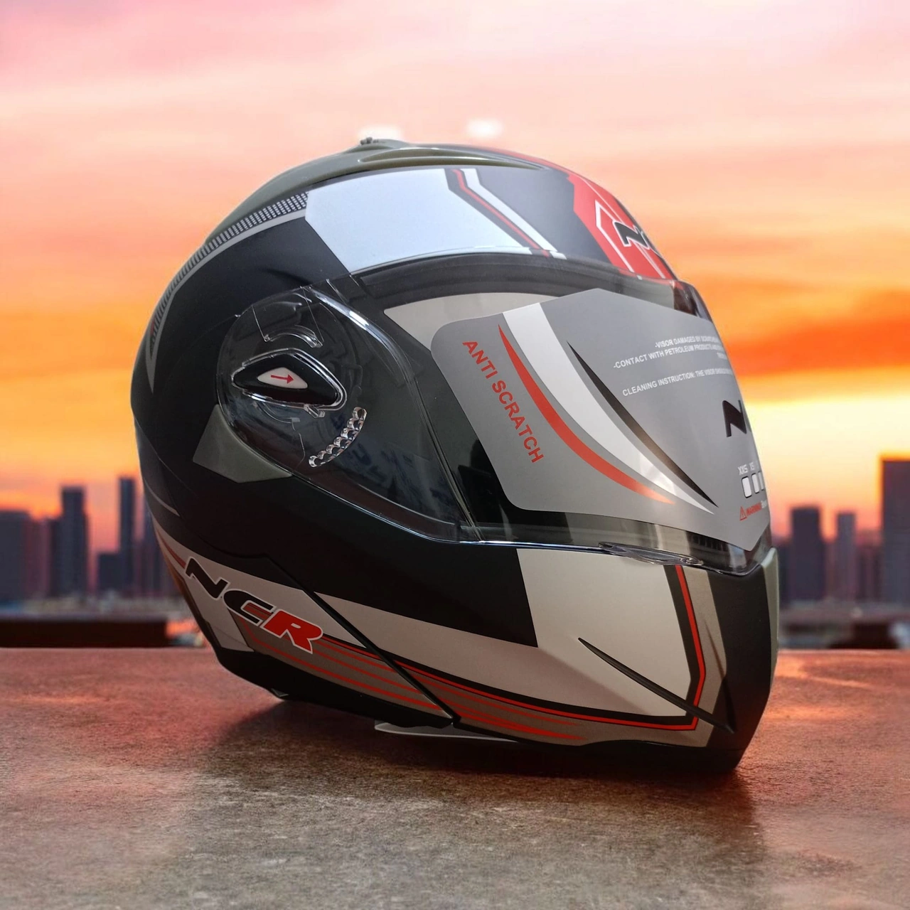 Ncr-158 Çene Açılır Gözlüklü E-ce Belgeli Kask Kırmızı