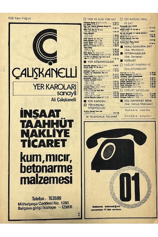 İzmir 1982-1983 Meslek Reklam İlanı Efemera S607