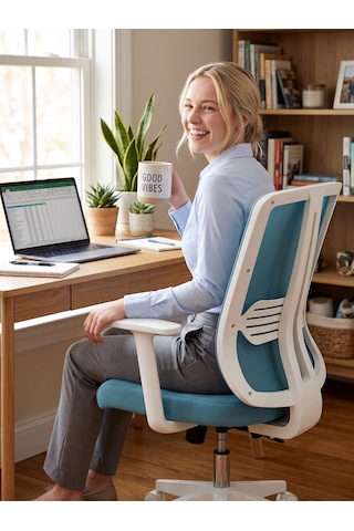 Zeon Büro Ofis Sistemleri // Comfort Cool Mint Ofis Çalışma Koltuğu Beyaz - Mavi