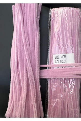 Tekstil 30 Cm Pembe Şönil Tüylü Hobi Çubuğu - 100'lü Paket Chenille