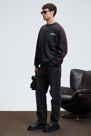 Grimelange LEIF Erkek Kolları Biyeli Önü Baskılı Yuvarlak Yaka Oversize Antrasit Sweatshirt
