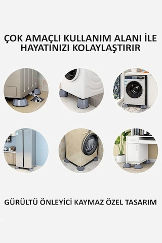 Beyaz Eşya Mobilya Çamaşır Makinesi Altlığı Titreşim Önleyici Kaydırmaz Vantuzlu Stoper 4 Adet Gri 4