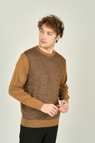 Ateş Triko Erkek Bisiklet Yaka Desenli Yün Kazak 3035 Camel Camel