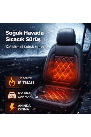 Polham 12v Isıtmalı Araç İçi Koltuk Minderi 65 C Ye Kadar Güçlü Isıtma Çakmaklık Girişli Tak-çalıştır 1 Adet