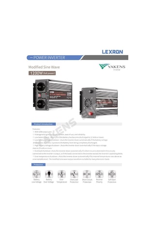 Lexron 1200 W 12V Modifiye Sinüs İnverter 1200 Watt 12 Volt-220V