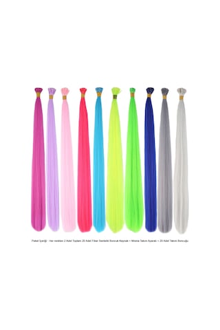 20 Adet Karışık Renkli Fiber Sentetik Kaynaklık 60cm + Misina Takım Aparatı Ve Boncuğu - Fglt-881051 Karışık - Çok Renkli