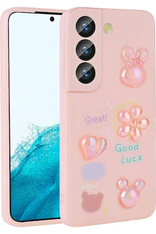 Galaxy S21 Fe Kılıf Kabartma Figürlü Parlak Zore Toys Silikon Kapak Pembe